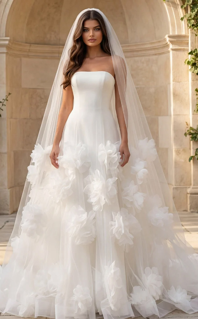 Jovani Elegant Strapless Bridal Gown with Floral Tulle Accents JB40091